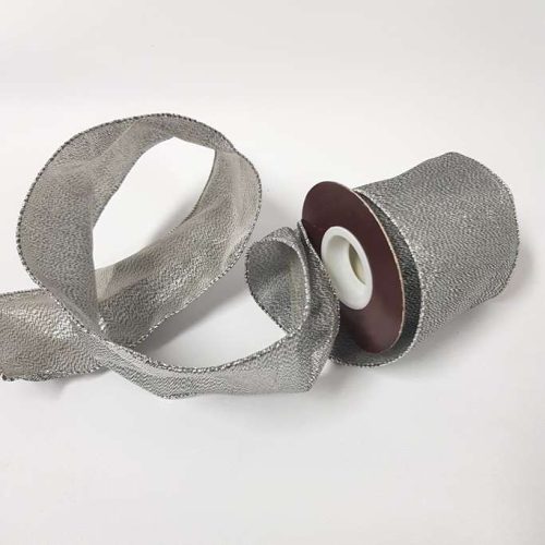 Ribbon Double Wired Silver Metallic 75mm