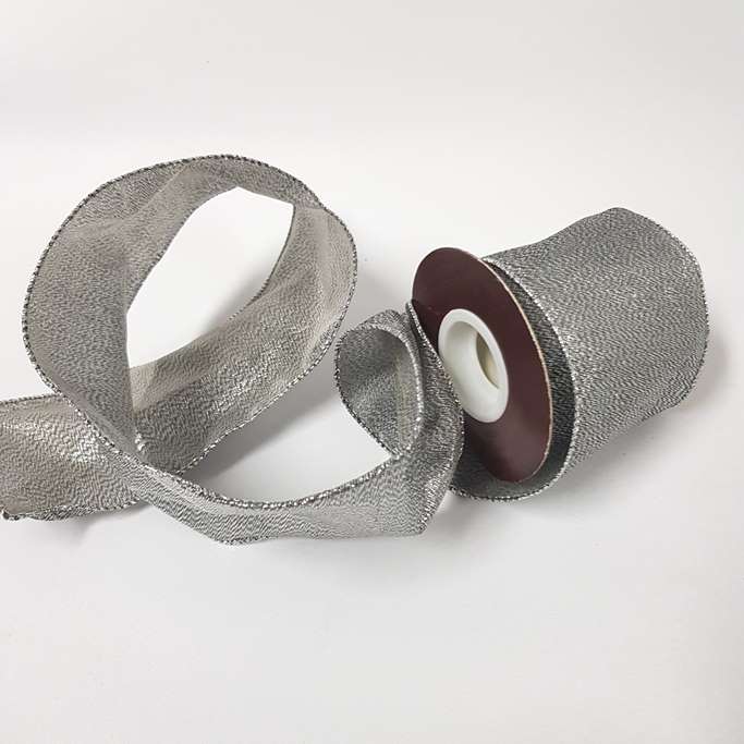 Ribbon Double Wired Silver Metallic 75mm