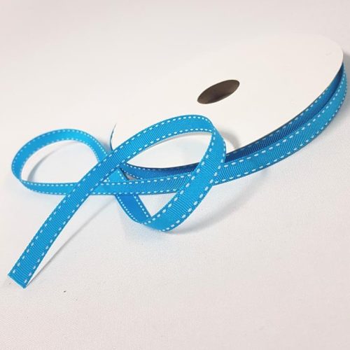 Saddle Stitch Ribbon Aqua White Stitch 10mm