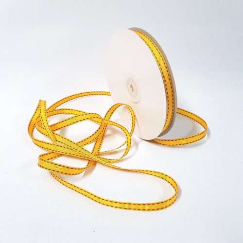 Saddle Stitch Ribbon Yellow Black Stitch 10mm