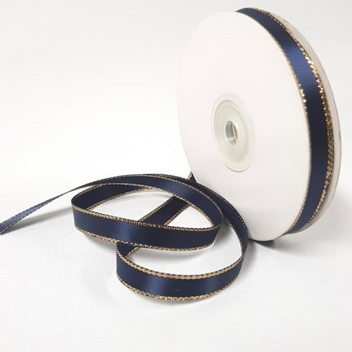 Satin Double sided Gold Edge 10mm Navy