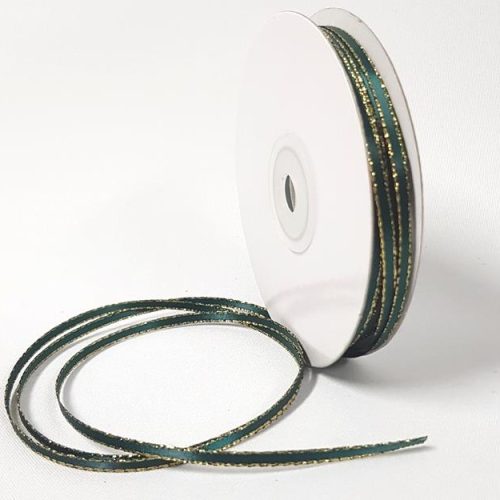 Satin Double sided Gold Edge 3mm Hunter Green