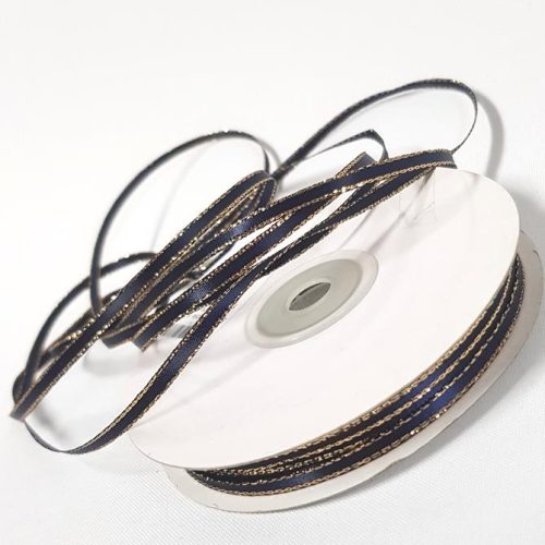 Satin Double sided Gold Edge 3mm Navy