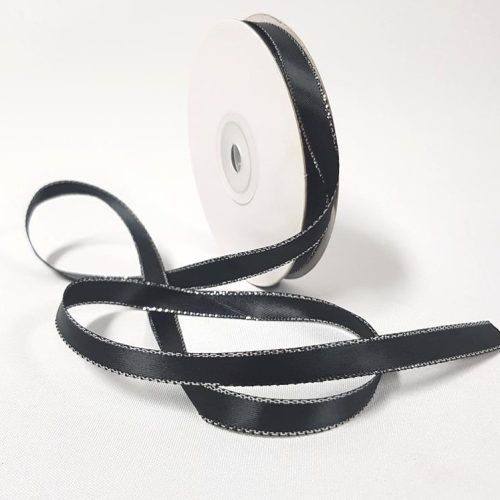 Satin Double sided Silver Edge 10mm Black