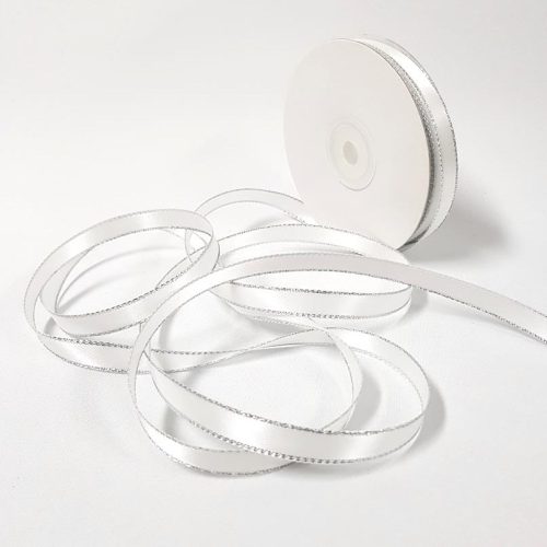 Satin Double sided Silver Edge 10mm White