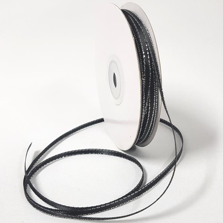 Satin Double sided Silver Edge 3mm Black