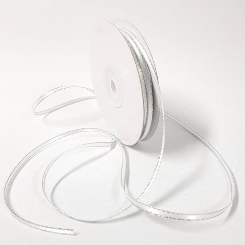 Satin Double sided Silver Edge 3mm White