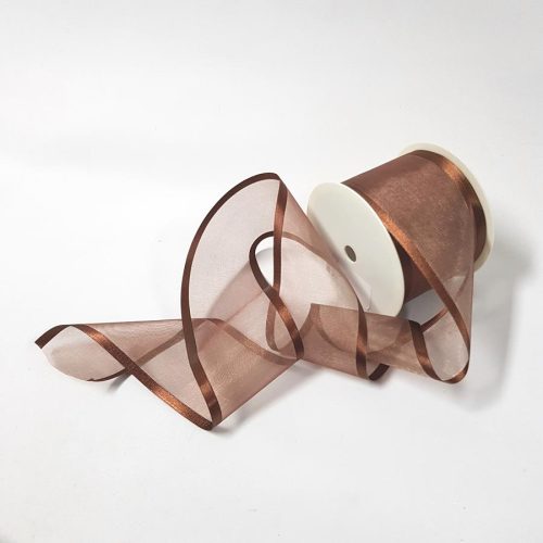 Satin Edged Sheer Centre Ribbon 70mm Chocolate