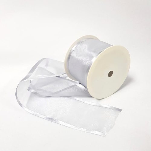 Satin Edged Sheer Centre Ribbon 70mm Silver