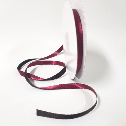 Satin Stitch Ribbon 10mm Wine/Black
