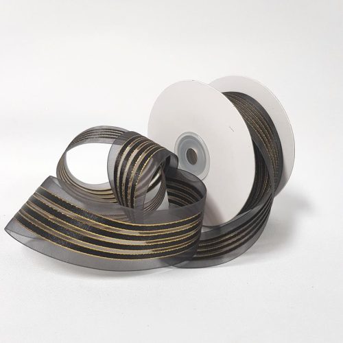 Satin and Sheer Ribbon 38mm Gold Black