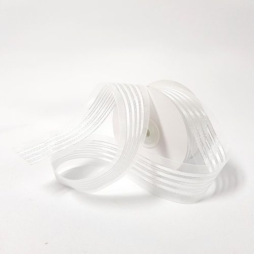 Satin and Sheer Ribbon 38mm Silver White