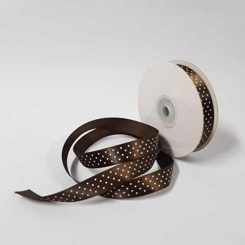 Satin ribbon Small Dots 15mm Brown