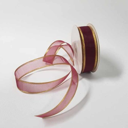 Sheer Organza Ribbon 22mm Gold/Burgundy
