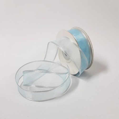 Sheer Organza Ribbon 22mm Silver/Baby Blue