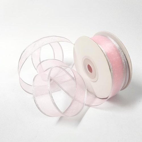 Sheer Organza Ribbon 22mm Silver/Baby Pink
