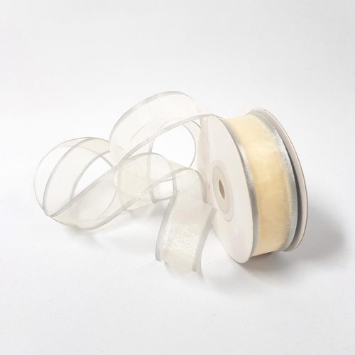 Sheer Organza Ribbon 22mm Silver/Cream