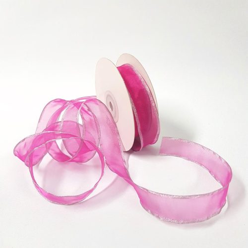 Sheer Organza Ribbon 22mm Silver/Hot Pink