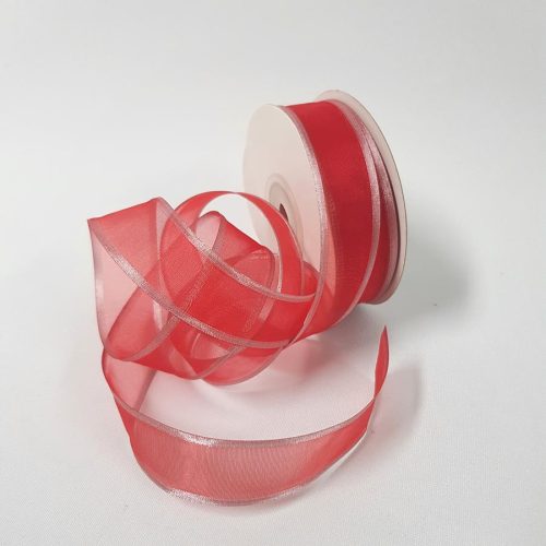 Sheer Organza Ribbon 22mm Silver/Red