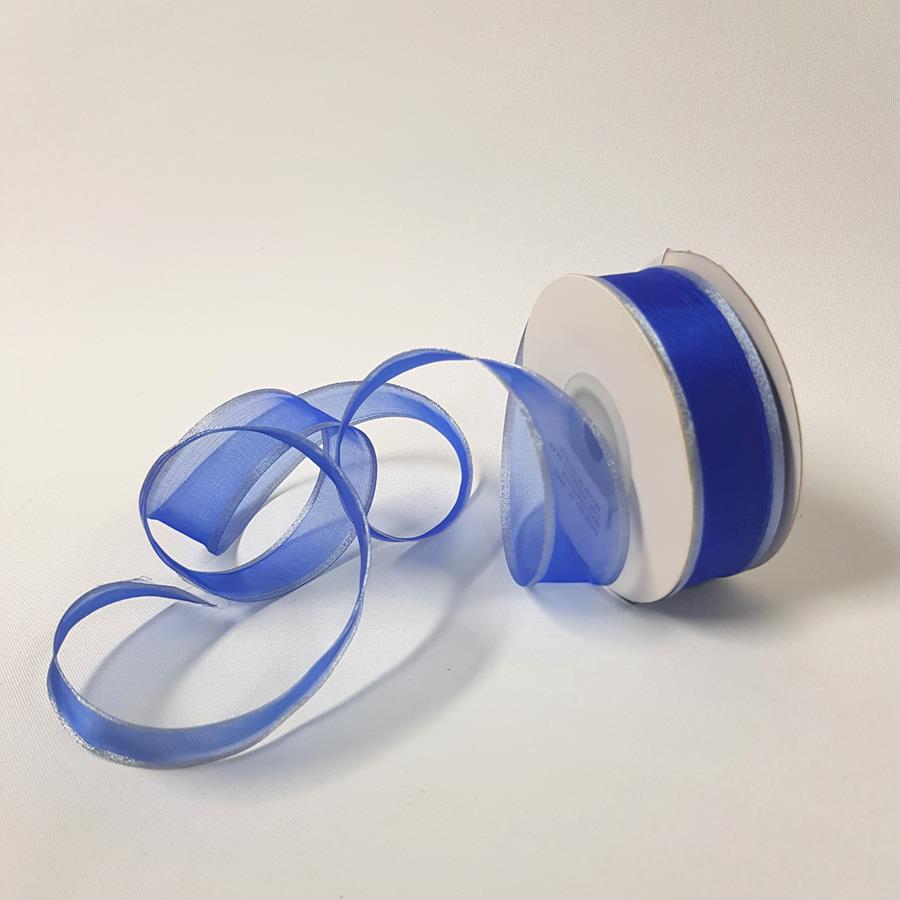Sheer Organza Ribbon 22mm Silver/Royal Blue