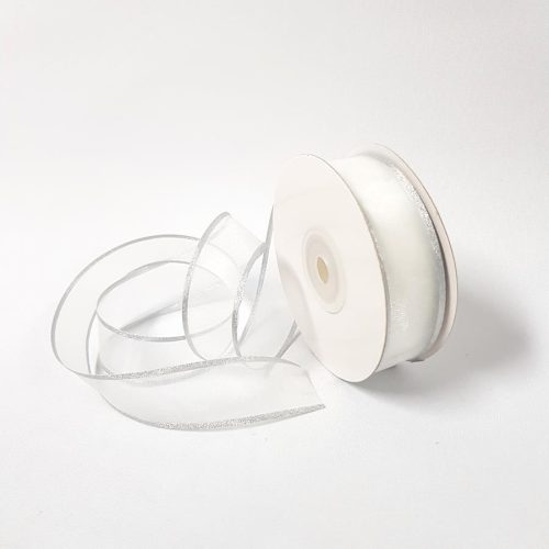 Sheer Organza Ribbon 22mm Silver/White