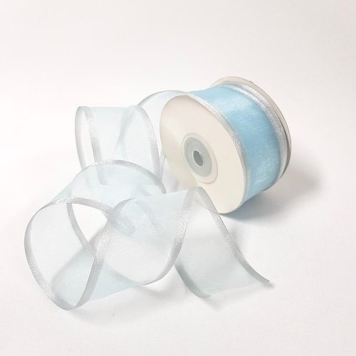Sheer Organza Ribbon 38mm Silver/Baby Blue