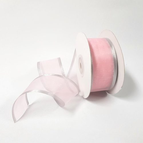 Sheer Organza Ribbon 38mm Silver/Baby Pink