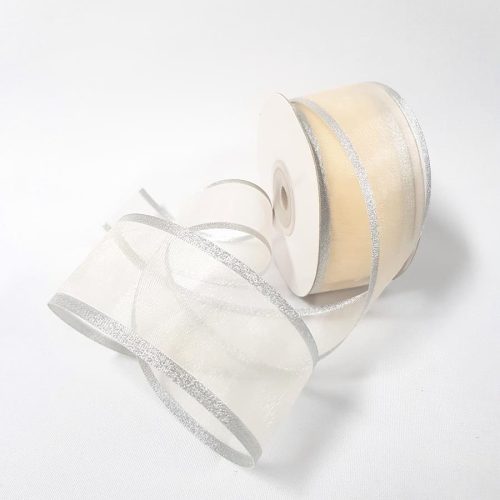 Sheer Organza Ribbon 38mm Silver/Cream