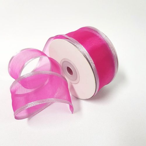 Sheer Organza Ribbon 38mm Silver/Hot Pink