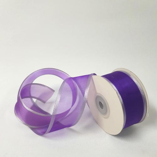 Sheer Organza Ribbon 38mm Silver/Regal Purple