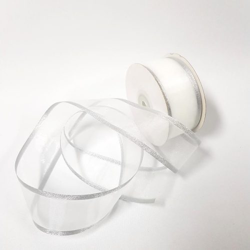 Sheer Organza Ribbon 38mm Silver/White