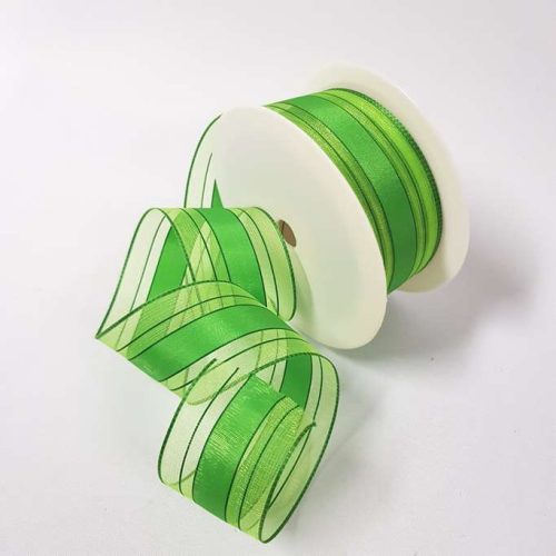 Sheer Satin Striped Ribbon Wired 40mm Green
