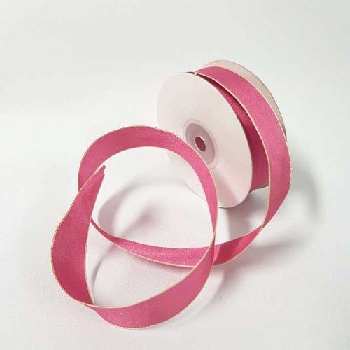 Silk Ribbon Wired Gold Edge 22mm Cerise