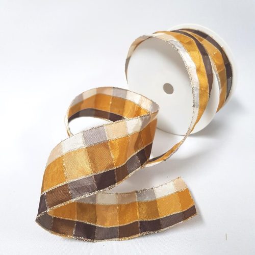 Tartan Ribbon Wired 40mm Mustard