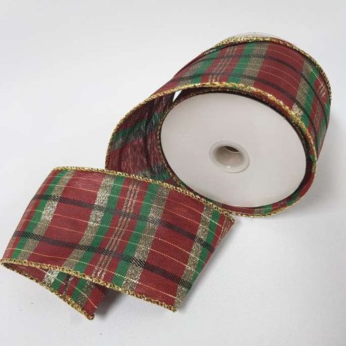 Tartan Ribbon Wired 65mm Red/Green