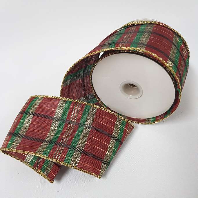 Tartan Ribbon Wired 65mm Red/Green