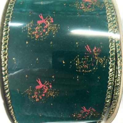 Velvet Ribbon Wired Christmas Bell Green 65mm
