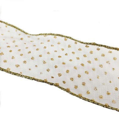 Mesh Lace Ribbon Wired Gold spot 65mm