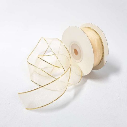 Organza Ribbon Gold Edge 22mm Cream