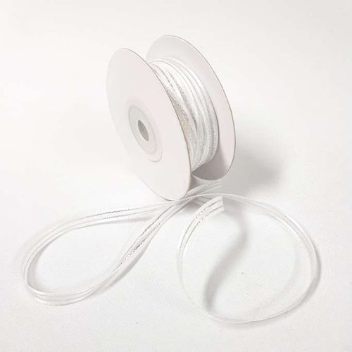 Organza Satin Edge Ribbon Silver Thread 6mm White