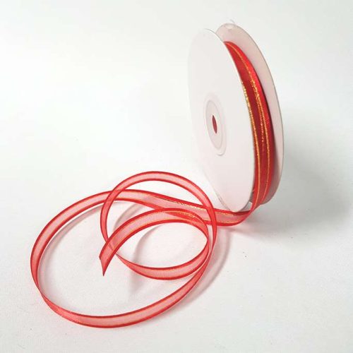 Organza Satin Edged Gold Thread 10mm Red
