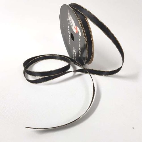 Satin Double sided Gold Edge 10mm Black