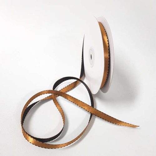 Satin Stitch Ribbon 10mm Cashew/Black