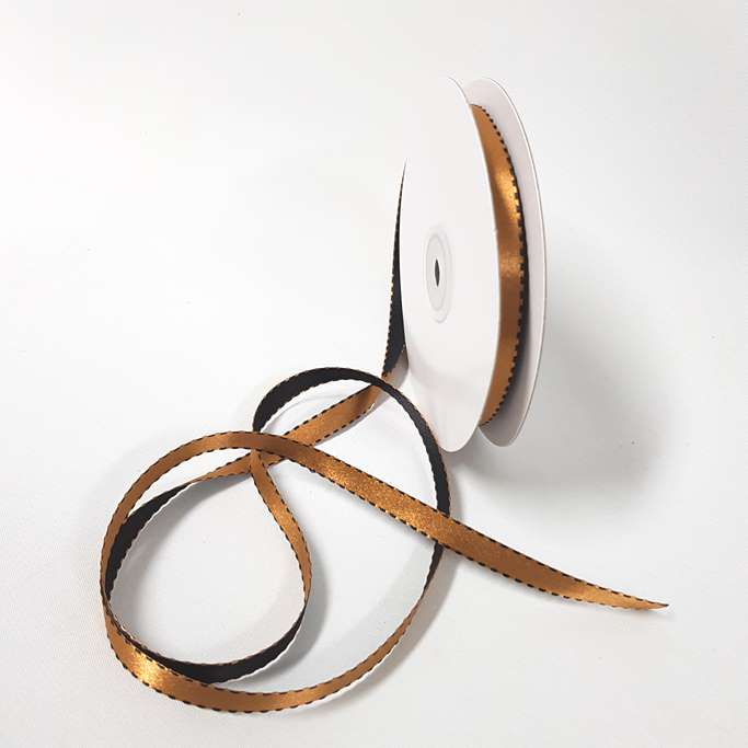 Satin Stitch Ribbon 10mm Cashew/Black