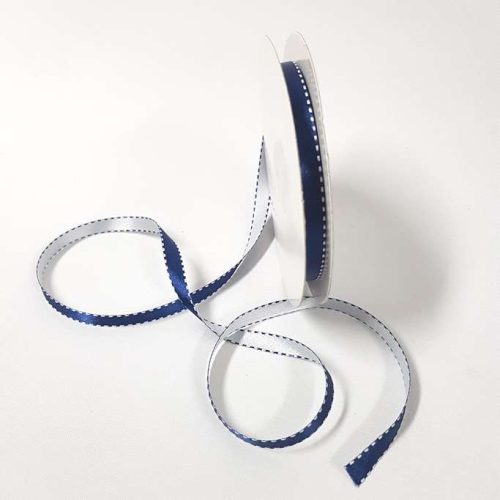 Satin Stitch Ribbon 10mm Navy/White