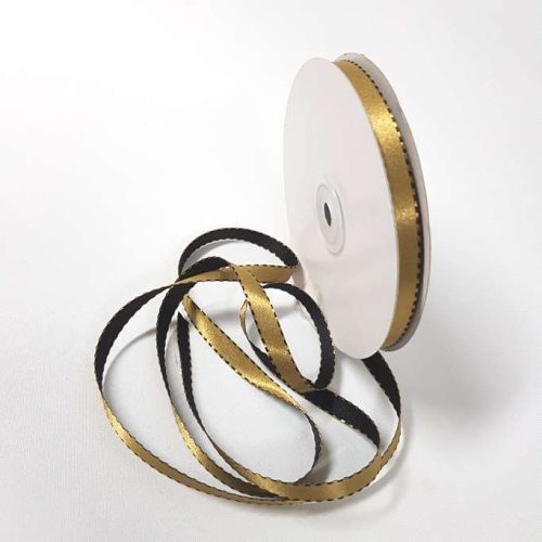 Satin Stitch Ribbon 10mm Old Gold/Black