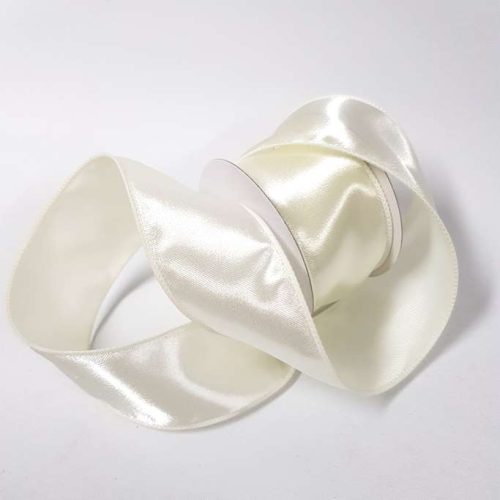Satin Wired Festive Ribbon 50mm Cream