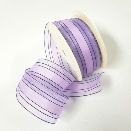 Sheer Satin Striped Ribbon Wired 40mm Purple