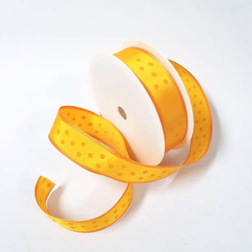 Taffeta Dotty Wired Ribbon 25mm Yellow