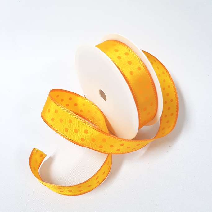 Taffeta Dotty Wired Ribbon 25mm Yellow